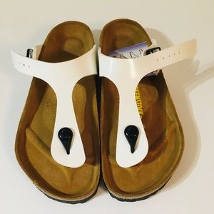 New Birkenstocks Gizeh Birko Flor White Patent 37